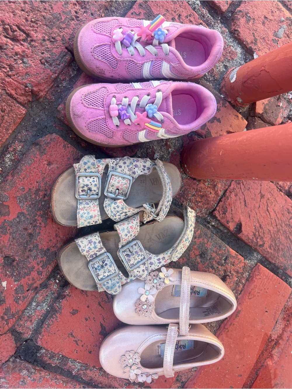 Zara Kids Pink Mesh Sneakers with Rainbow & Star Charms ALL 6M LOT